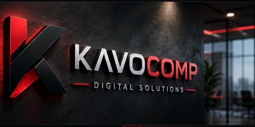 KAVOCOMP red and black brand wall